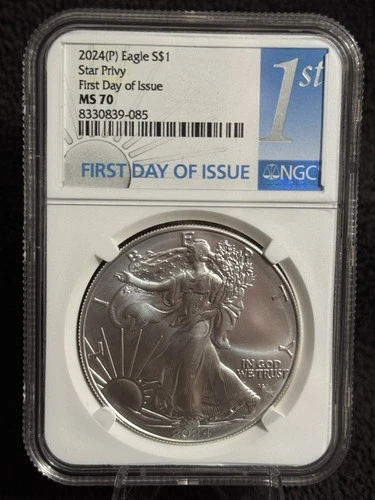 2024 (P) Silver Eagle MS70 Star Privy First Day of Issue NGC