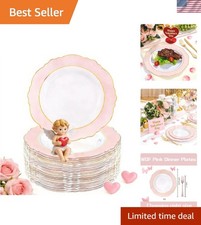 10.25  Pink Floral Disposable Dinner Plates - 60 Pieces for Weddings and Parties