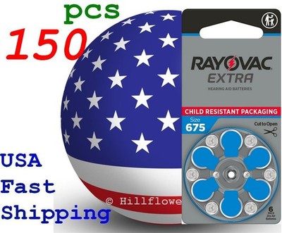 150 pcs size 675 PR44 Rayovac Extra Card 1.45V Zinc Air Hearing Aid Battery