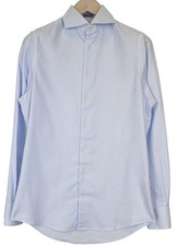 SUITSUPPLY Men's Formal Shirt 37/14.5 Extra Slim Blue Cotton Stripe Classic 