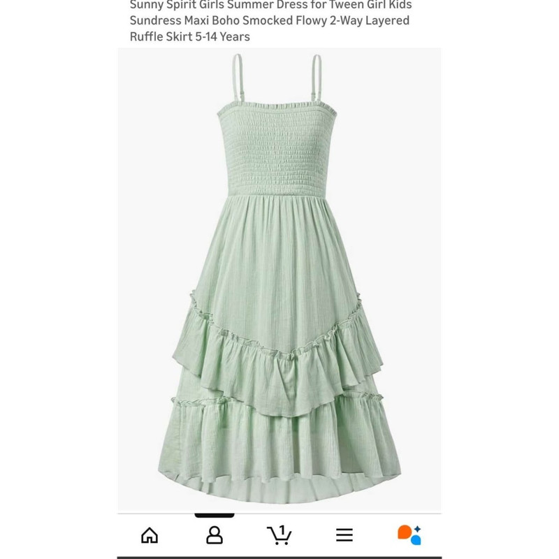 Sunny Spirit Girls Summer Green Cotton Midi Sundress 12-13 Ruffle Smocked