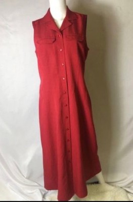 Emma James Size 10 Adorable Sleeveless Dress Red Button Down In Front