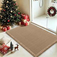 Waffle Bath Mat Beige 32"x20", Boho Woven Modern Bath Mat Rugs, Absorbent Non Sl