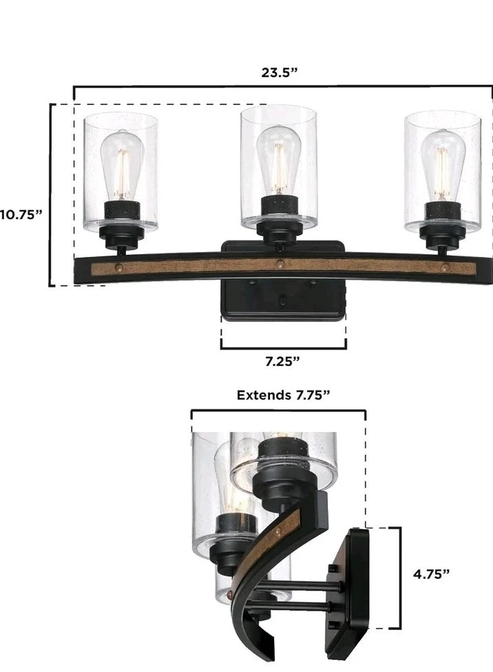 Luz de tocador Westinghouse 6128700 escoba 3 luces 24" W - negra Foto 3 de 4
