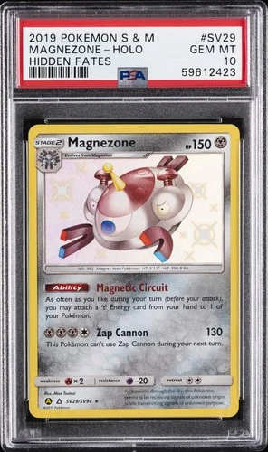 2019 POKEMON SUN & MOON HIDDEN FATES #SV29 MAGNEZONE-HOLO PSA 10