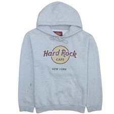 Hard Rock Cafe maglione donna grigio felpa con cappuccio grande misto cotone