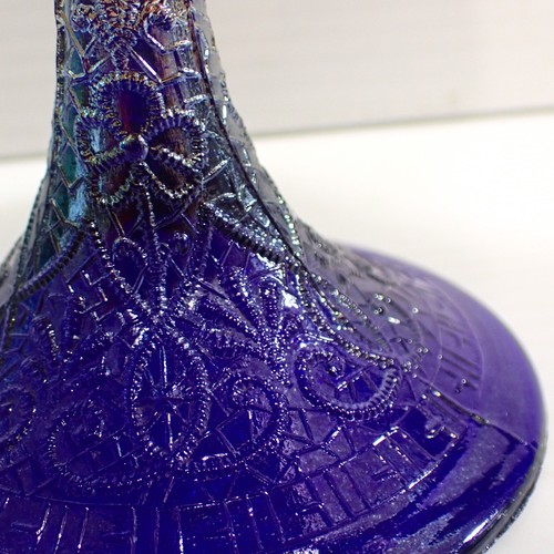 Northwood Peacock At The Fountain Blue Carnival Glass Tazza, Compote, Comport - Picture 7 of 14