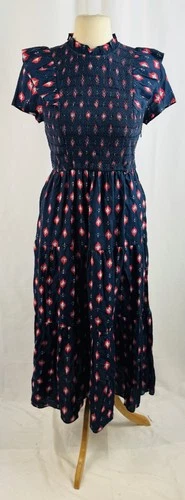 Cefinn Sabrina Cotton Tiered Dress with Embroidered Bodice Size UK 10, NEW
