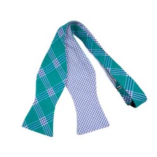 High Cotton Silk Bow Tie Blue White Gingham Check  Green Plaid 2 Sides Self-Tie