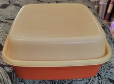 Vintage Tupperware Paprika Red Large Meat Marinade Container 1294 & 1295