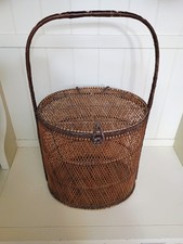 Chinese Hand Woven Basket Straw And Bamboo Hmong Brothers Signature