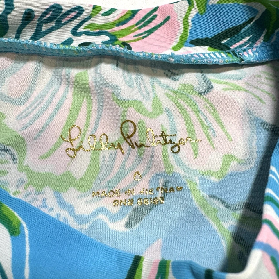 Camisa de Natación Lilly Pulitzer Floral Manga Larga Rashguard Azul y Verde Niñas Talla 6 Foto 4 de 4