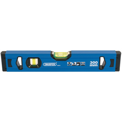 Draper Box Profil Wasserwaage mit V-Nut zum Nivellieren von Rohrleitungen 300 mm blau
