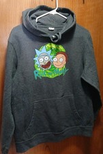 Men's Medium Rick and Morty Graphic Sweatshirt Hoodie Grey Long Sleeve Cotton