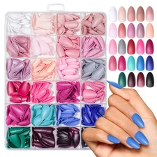 Press on Nails, 24 Colors 720PCS Short Almond False Nails with 15 Sizes, Full...