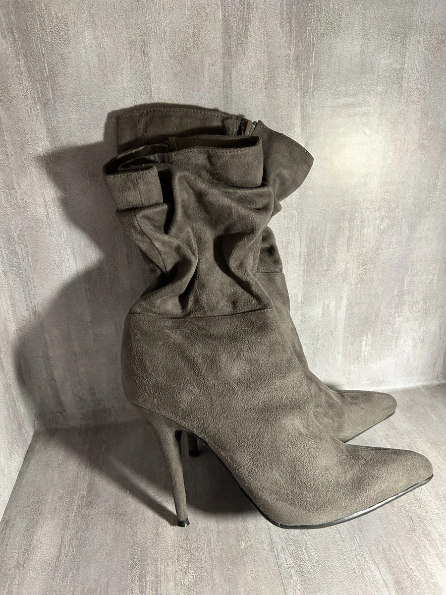 Anne Michelle Gris Botines Tacón Alto Talla 9 Imitación Gamuza Botines Cremallera A1