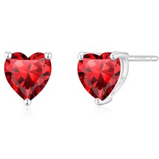 Sterling Silver Heart Stud Earrings for Women, 925 Silver Post with Cubic Zircon