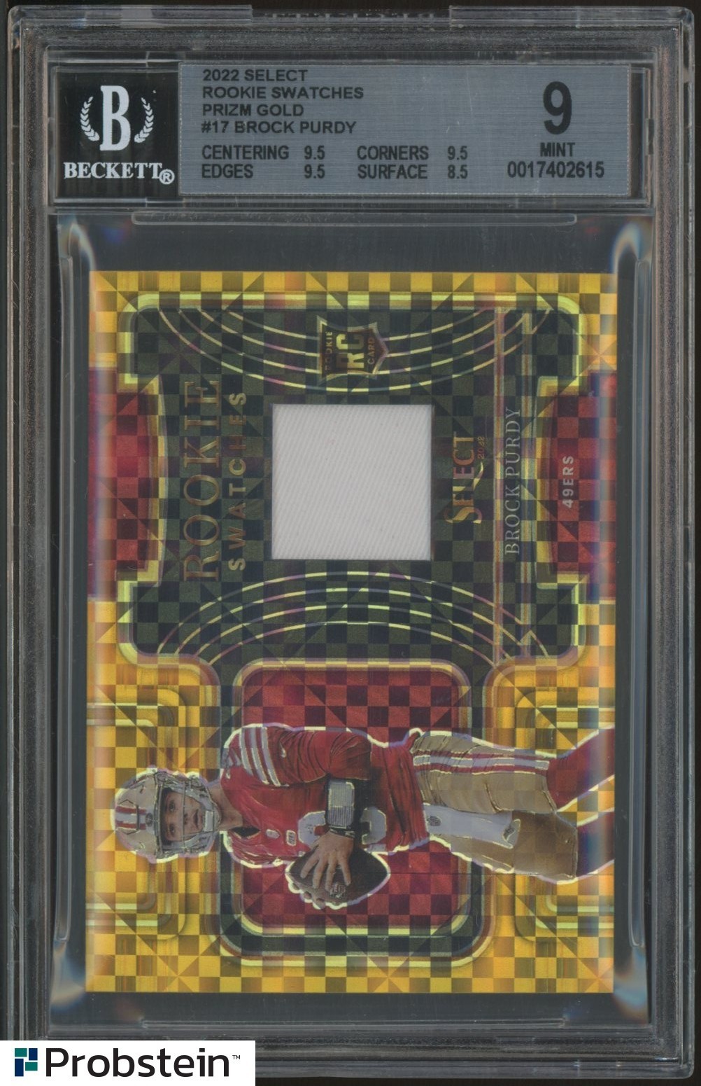 Brock Purdy Panini Select Rookie Swatches #RSW17 Gold Prizm