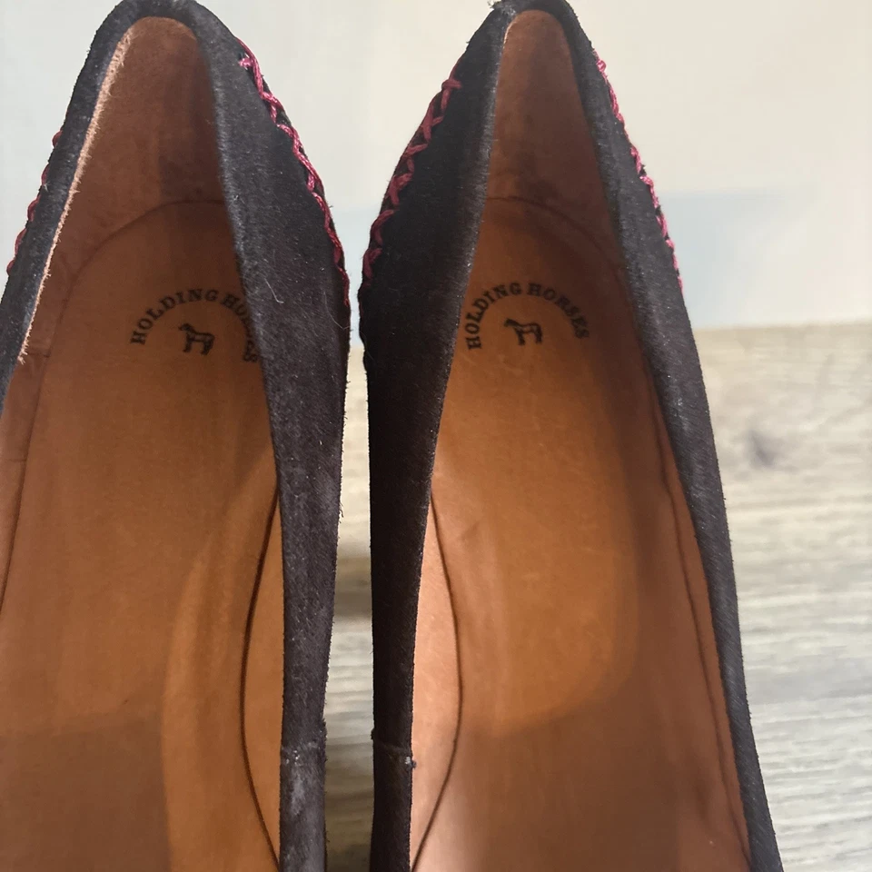 Zapatos de salón Anthropologie 36 HOLDING HORSES MOCASÍN gamuza cosido tacones talla 6 Foto 4 de 4