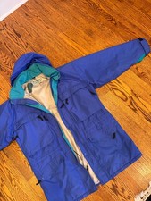 L.L.Bean 1990s Vintage Made in USA Blue Hooded Outdoor Jacket with Teal Accents