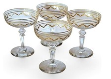 Antique St Louis Crystal Champagne Coupes Beethoven Pattern, 24K gild (Set of 4)