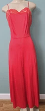 Vintage J C Penney Red Lacey Nylon Low Back  Nightgown Size Small (8-10)