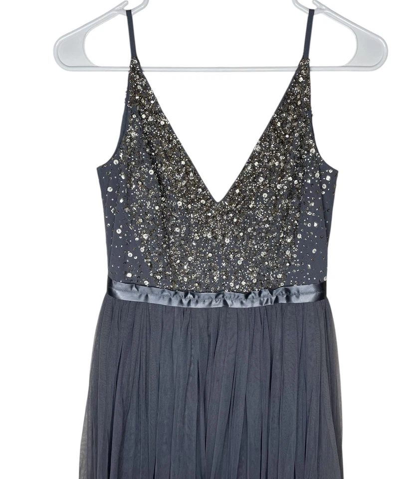 Платье макси BHLDN Anthropologie Avery тюлевое с бисером гортензия размер 0 - Изображение 4 из 4