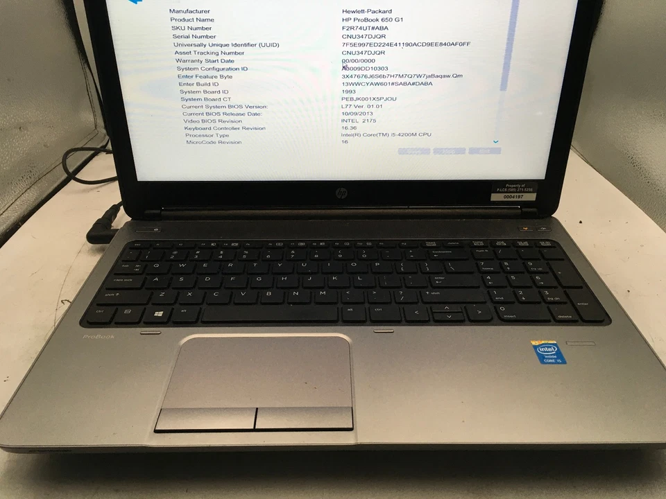 HP PROBOOK 650 G1 - BOOTS TO BIOS - INTEL I5 4200M - NO RAM - READ DESCRIP - BB - Image 3 of 4