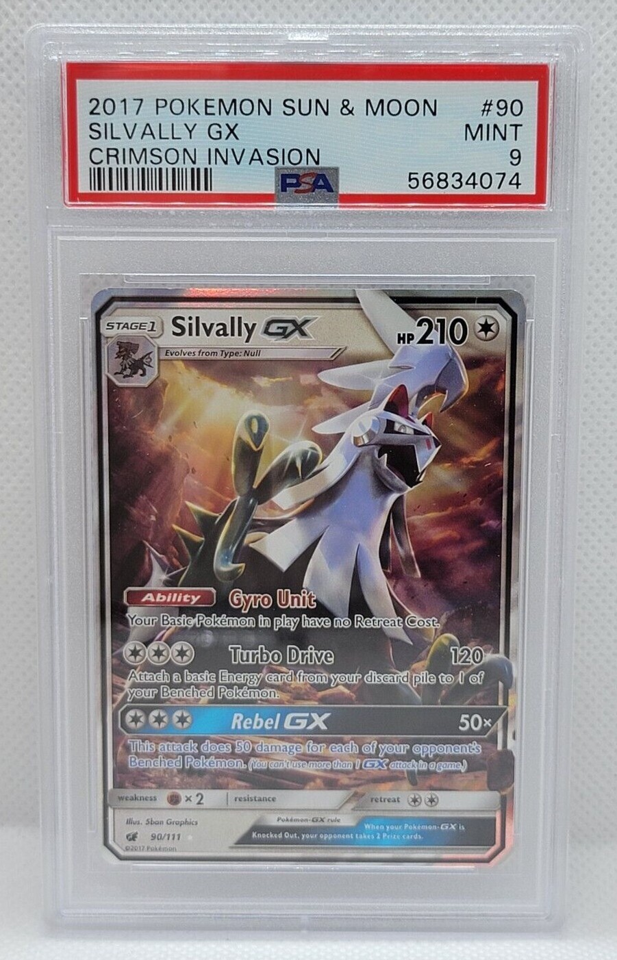 2017 Pokemon Sun & Moon Crimson Invasion #90 - PSA MINT 9 - SILVALLY GX