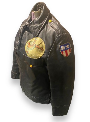 Flying Tigers Blood Chit WW2 cuir noir veste de motard personnalisée homme grande - Photo 1 sur 11