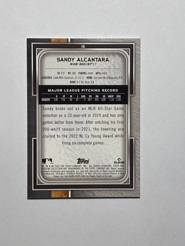 2023 Topps Museum Collection #15 SANDY ALCANTARA MARLINS - Image 2 of 2