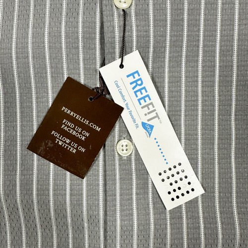 Perry Ellis Men’s Large Shirt Slim Fit Gray Striped Lycra Long Sleeve NWT New - Picture 5 of 22