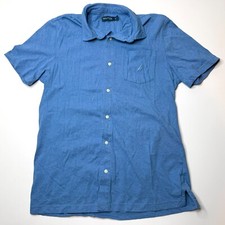 Nautica Button Up Shirt Men Large Blue Short Sleeve Decorated Pocket 100 Cotton