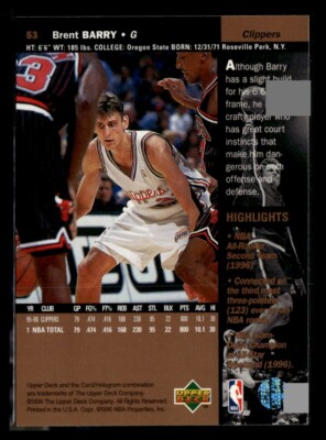 1996-97 Upper Deck BASE Brent Barry Los Angeles Clippers #53 | eBay