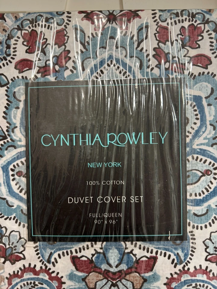 Edredón Cynthia Rowley Completo/Queen Nuevo Paisley Azul Rojo Blanco Foto 4 de 4