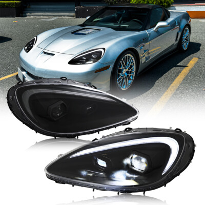 Pair Full Front LED Headlights Fit For Chevrolet Corvette C6 2005-2013 Head Lamp