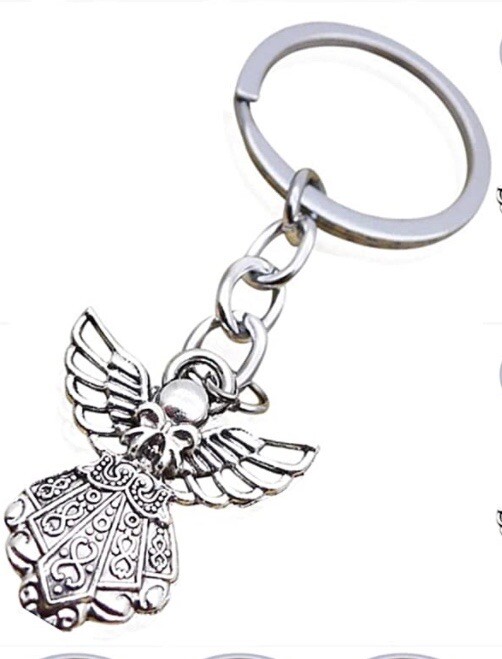Silver Tone Guardian Angel Charm Keychain Key Ring With Free Gift Box