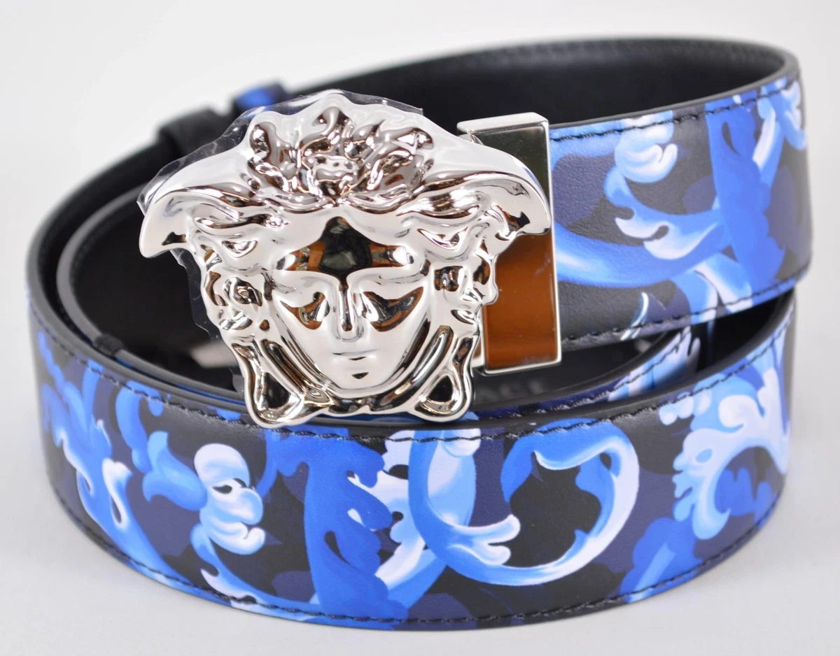 Versace Silver Baroque Medusa Head Reversible Leather Belt