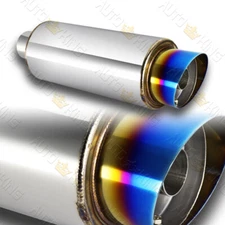 4" Slant Burn Tip 2.5" Inlet Stainless Exhaust Resonator Muffler Universal 1