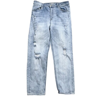 Risen Jeans  Women 15/32 Faded Blue Distressed Denim Rip Ankle High RDP5175