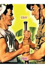 POSTCARD Print / Sailor and soldier holding baseball bat