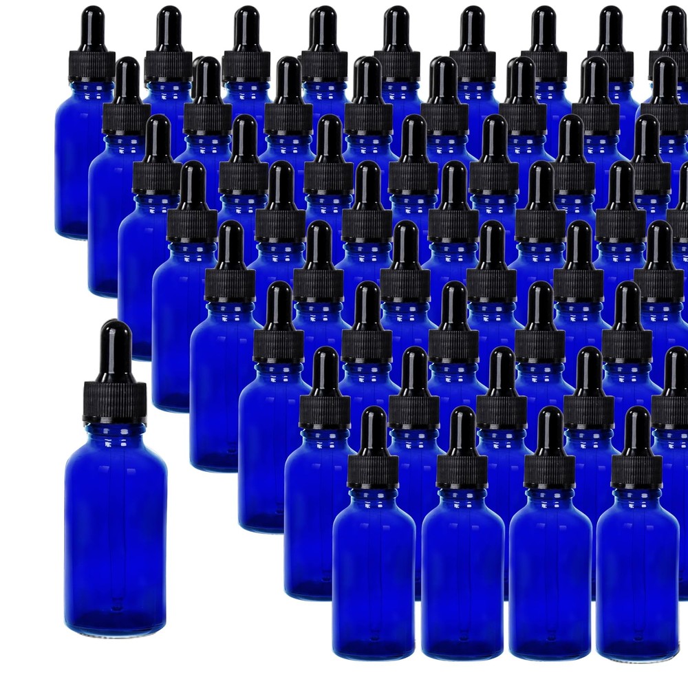 48 Pack 1oz Glass Dropper Bottles, Blue Eye Dropper Bottles with Glass Droppe...