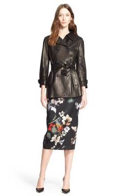 NEW Nordstrom Signature and Caroline Issa Lambskin Leather Trench- US 8 # SJ1073