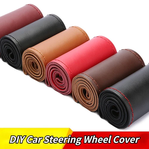 DIY Genuine Leather Car Steering Wheel Cover with Needles Thread Stitch Wrap - Picture 3 of 18