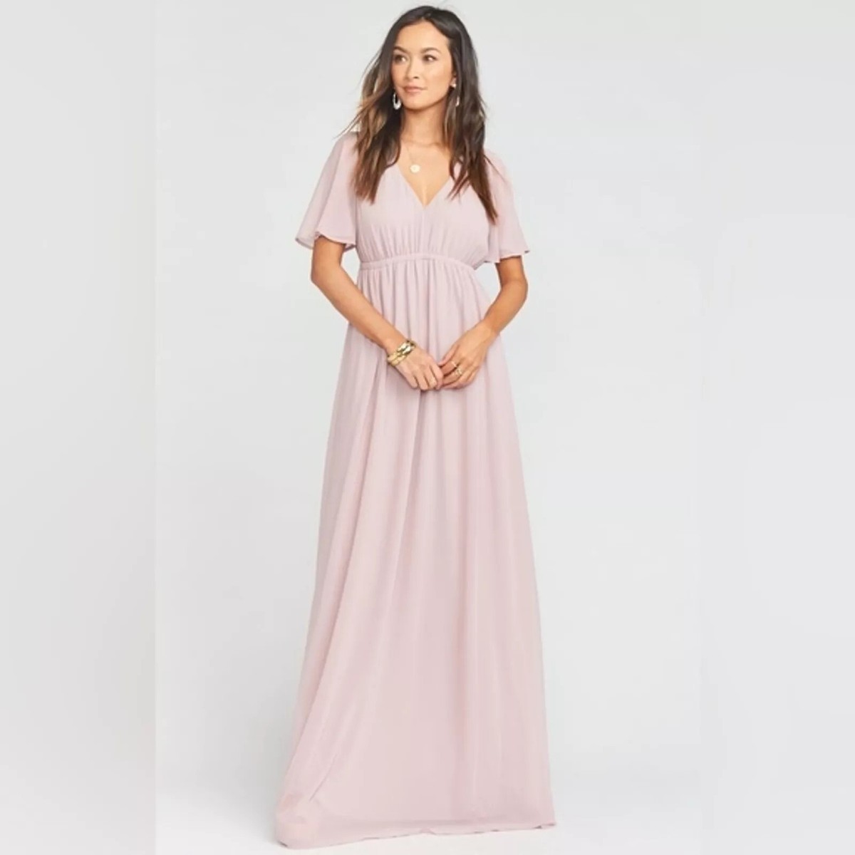 Show Me Your Mumu Dress Size 2X NWT Emily Empire Maxi Neutral Mauve Chiffon