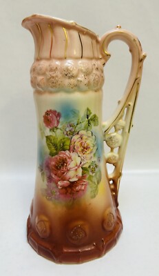 Vintage Royal Bruxonia Austrian Pitcher Hand painted Flowers Roses 9 3/4 inches