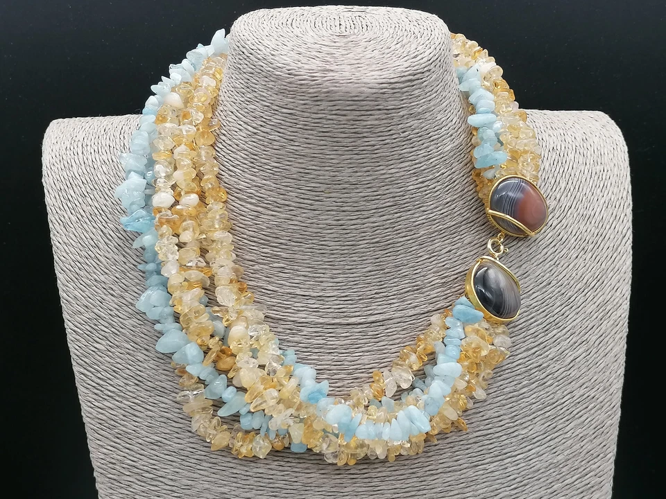 collana girocollo donna torchon acquamarina quarzo citrino argento 925 agata - Immagine 4 di 4