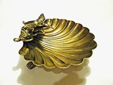 Vintage 50s Gold Plated Shell Footed Open Master Salt Ring Dish with Duck Bird