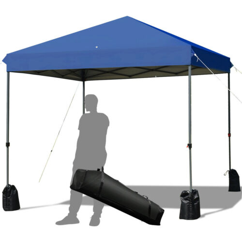8x8 FT Pop up Canopy Tent Shelter Wheeled Carry Bag 4 Canopy Sand Bag Blue - Picture 1 of 10