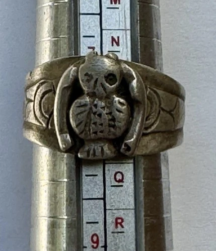 Antique Indigenous Mayan Handcrafted Silver Owl Bird Ring From Guatemala